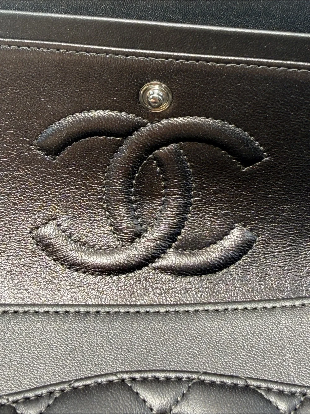 CHANEL Quilted Double Flap Shoulder Bag in Gray
